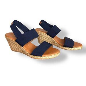 Andre Assous Allison Navy Neutral Wedge Sandal Womens EU38 Sz7.5 Tommy Bahama